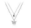 Silver Double Layer Butterfly Diamond Necklace