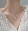 Silver Double Layer Butterfly Diamond Necklace